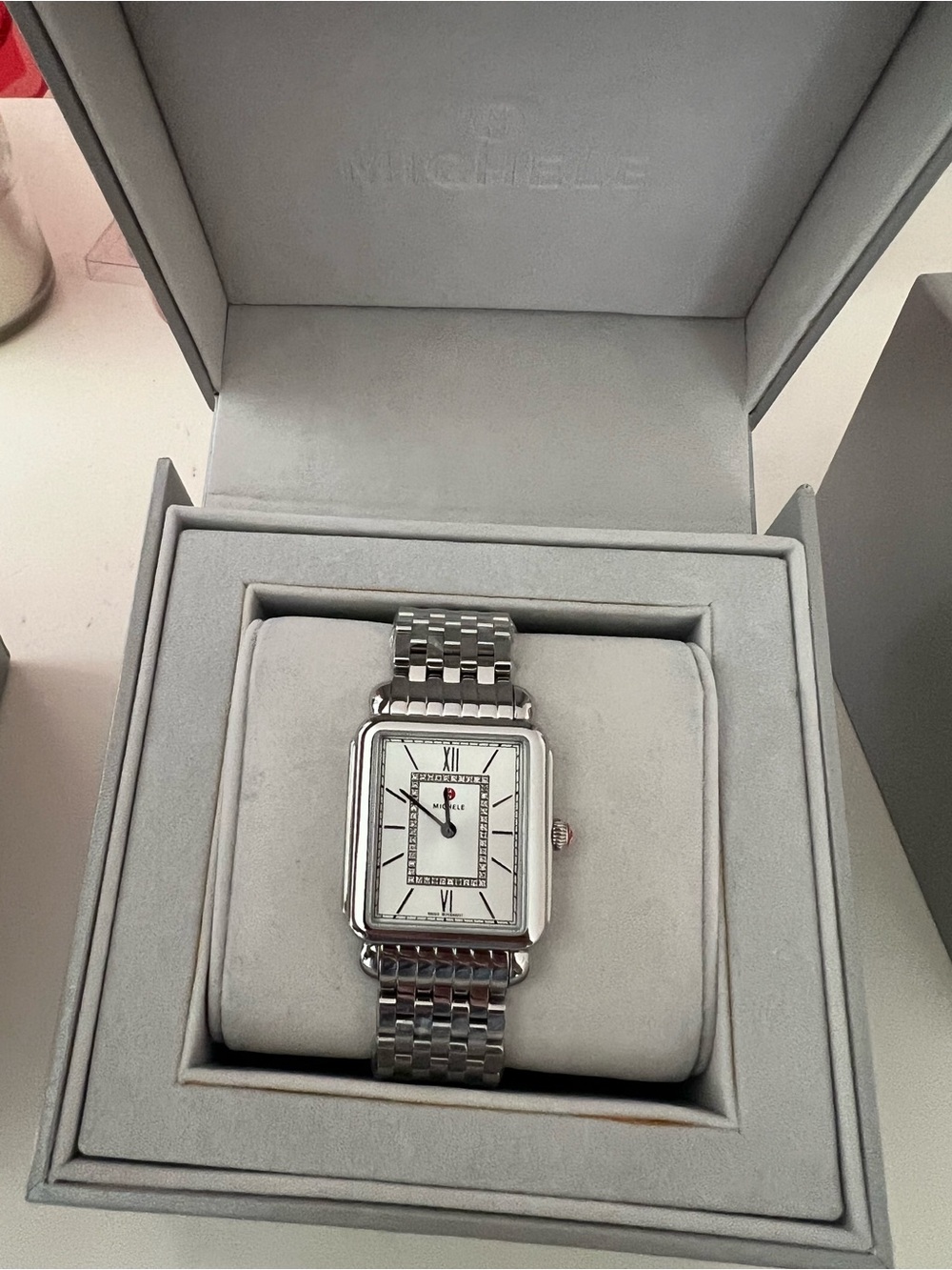 Michele Silver Stainless Steel Women’s Watch with White Dial. Deco II.